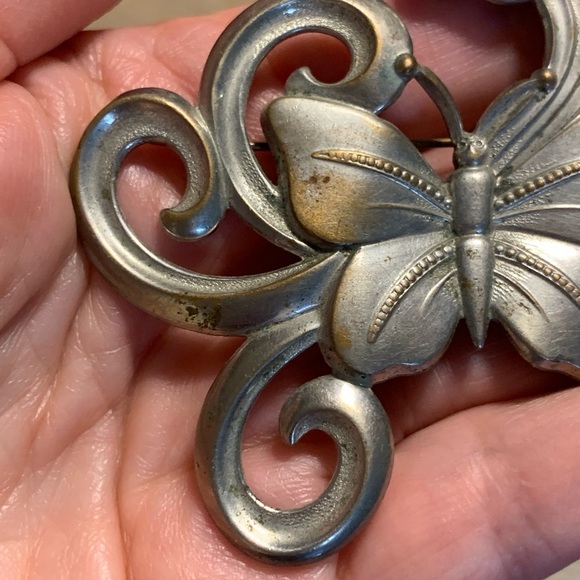 Vintage likely 60’s revival of art nouveau style brooch silver tone - Picture 7 of 11